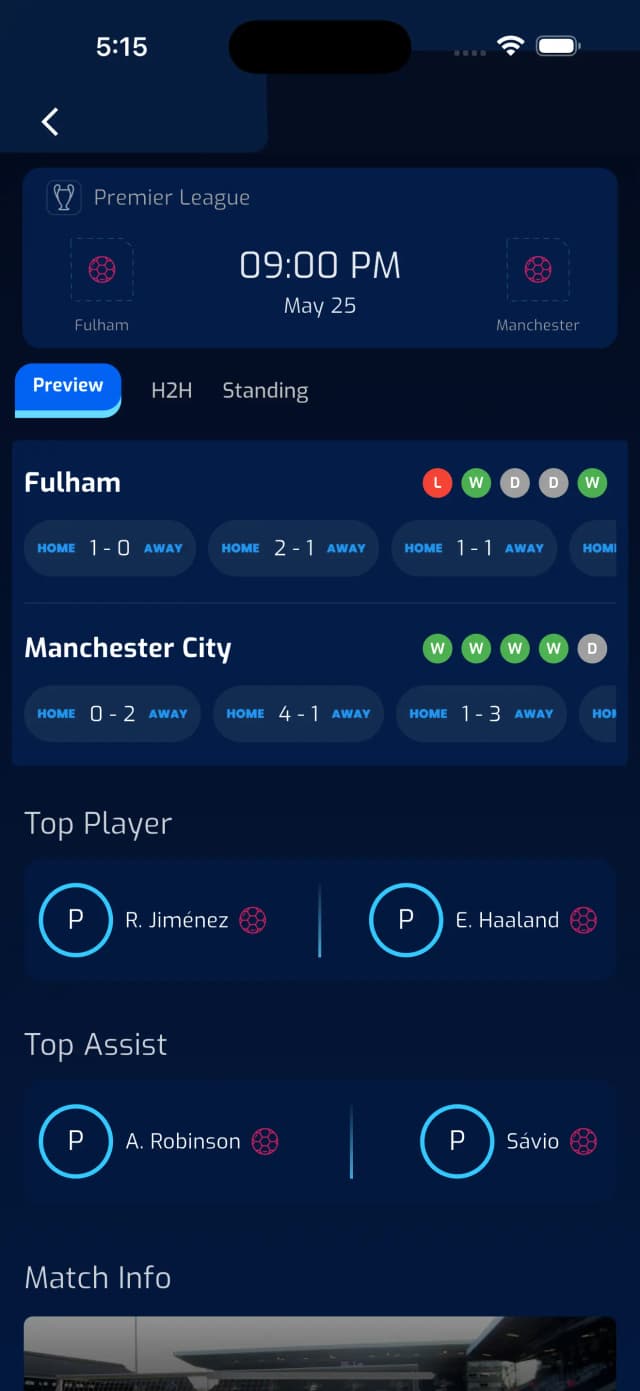 Football app notifications screen